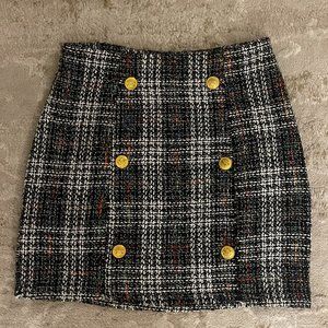 Black Tweed Button Detail Mini Skirt